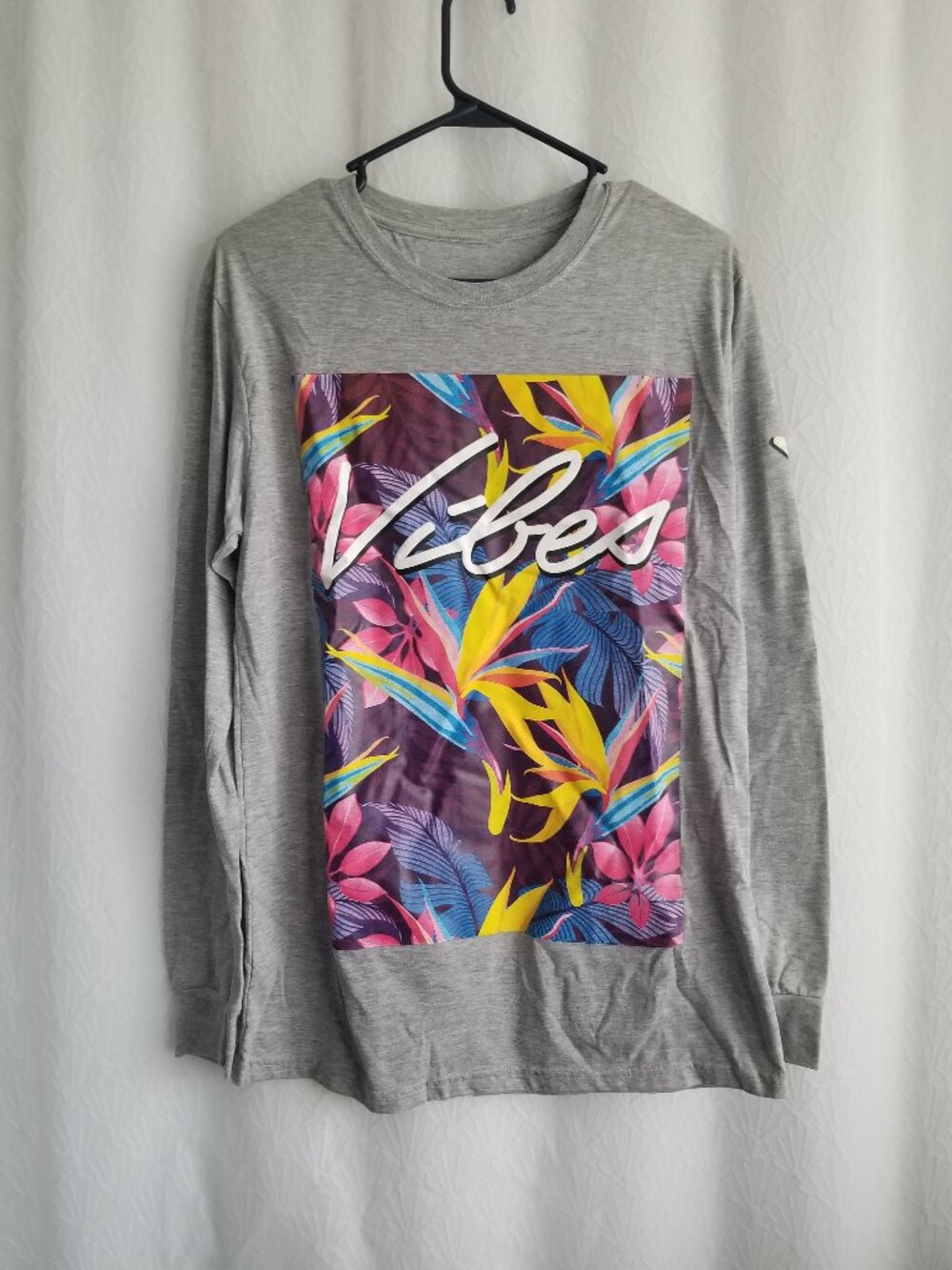 Vibes Tropical Long Sleeve T Shirt Gray Medium